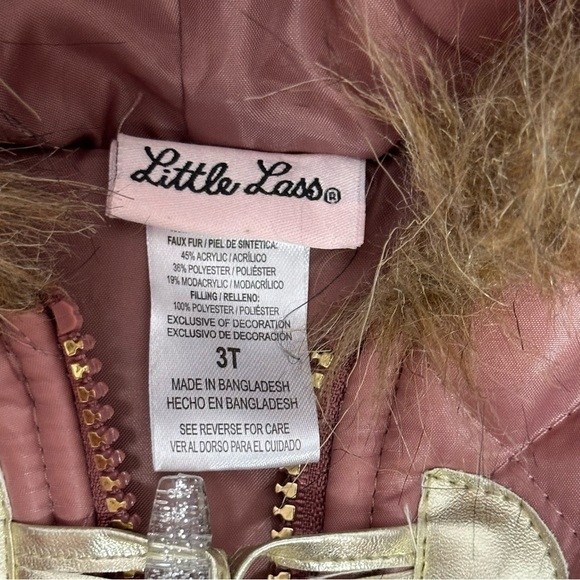Little Lass Mauve Hooded Puffer Vest 3T Toddler Faux Fur Zipper Quilted - Picture 7 of 14